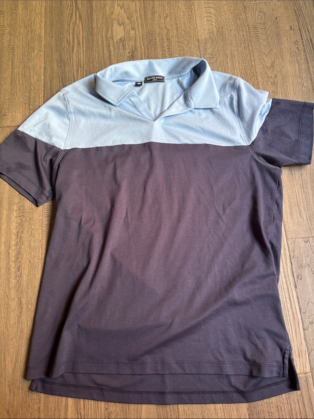 Saks Fifth Avenue |100% Cotton Two-Tone Polo V-Neck Light Blue & Navy Size Large